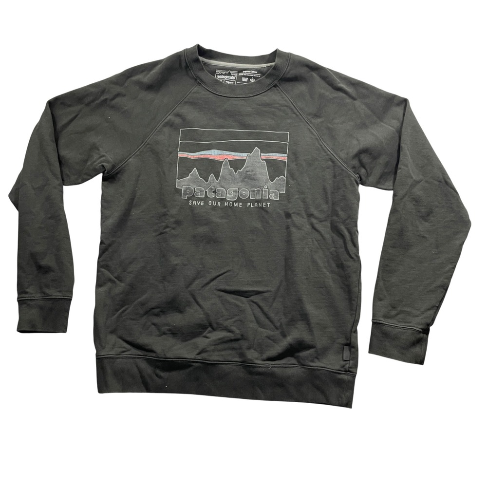 Patagonia Medium Regular‎ Fit Sweatshirt Black Faded Look 100% Cotton